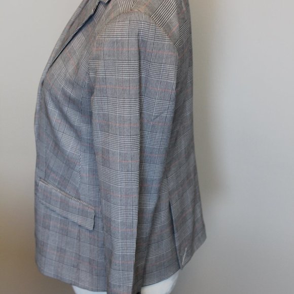 (NWT)Talbots Classic Plaid Blazer, Grey with Red & Black Strips, 4P - Picture 6 of 11